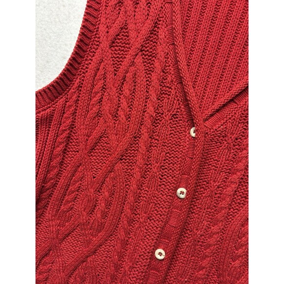 Vintage Eddie Bauer Cable Knit Sweater Women’s Size Small Red Vest Cardigan USA - Picture 3 of 4